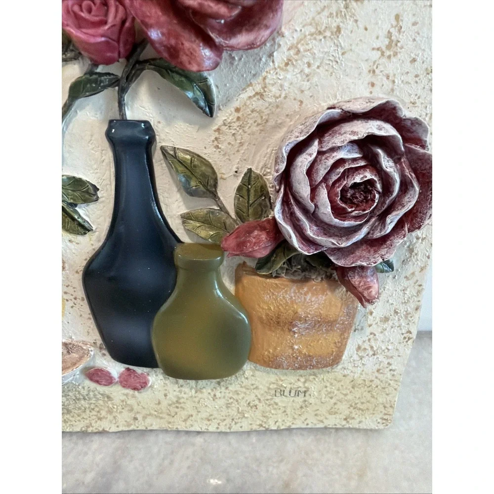 VINTAGE HANDMADE CHERI BLUM ART *** 3D FLORAL WALL DECORATION PLAQUE ES008